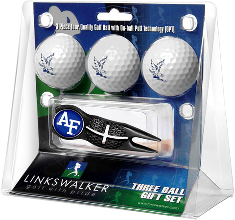 Air Force Falcons - Black Crosshair Divot Tool 3 Ball Gift Pack