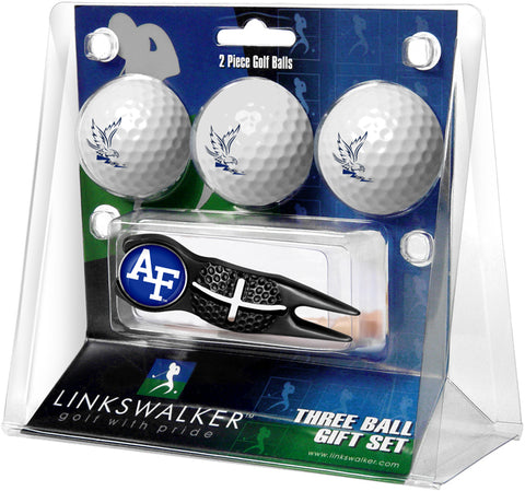 Air Force Falcons Regulation Size 3 Golf Ball Gift Pack with Crosshair Divot Tool (Black)