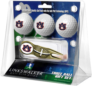 Auburn Tigers - Gold Crosshair Divot Tool 3 Ball Gift Pack