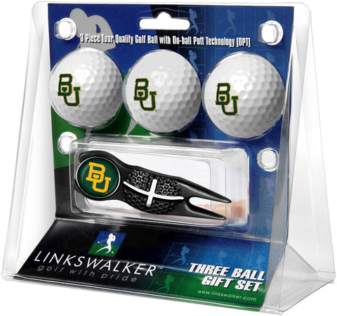 Baylor Bears - Black Crosshair Divot Tool 3 Ball Gift Pack