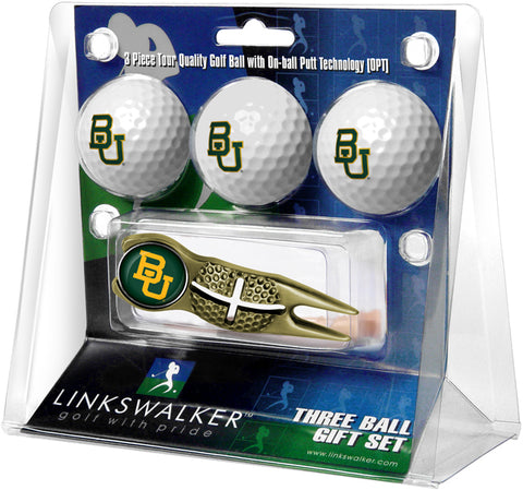 Baylor Bears - Gold Crosshair Divot Tool 3 Ball Gift Pack