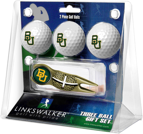 Baylor Bears Regulation Size 3 Golf Ball Gift Pack with Crosshair Divot Tool (Gold)