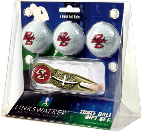 Boston College Eagles Regulation Size 3 Golf Ball Gift Pack with Crosshair Divot Tool (Gold)