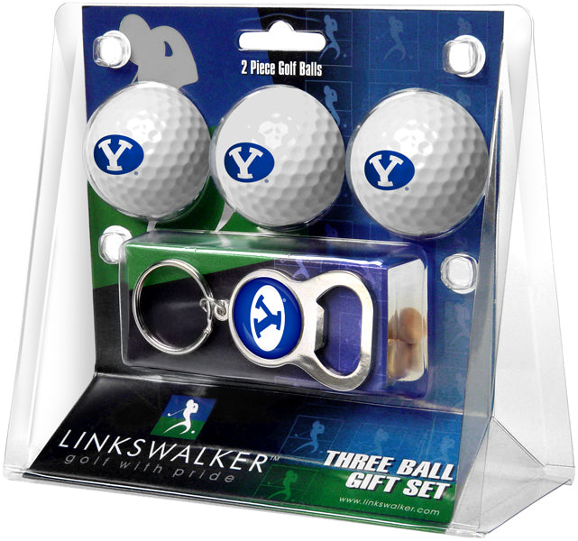 Brigham Young Univ. Cougars Regulation Size 3 Golf Ball Gift Pack with Keychain Bottle Opener