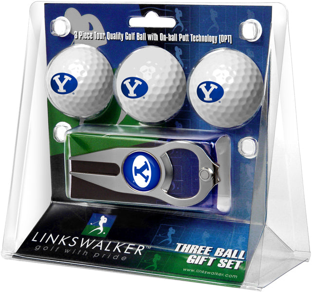 Brigham Young Univ. Cougars - 3 Ball Gift Pack with Hat Trick Divot Tool