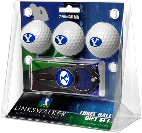 Brigham Young Univ. Cougars Regulation Size 3 Golf Ball Gift Pack with Hat Trick Divot Tool (Black)