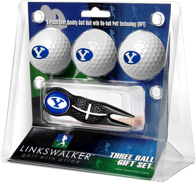 Brigham Young Univ. Cougars - Black Crosshair Divot Tool 3 Ball Gift Pack