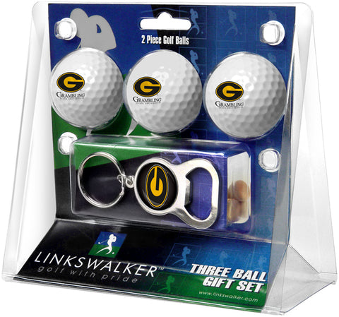 Grambling State University Tigers Regulation Size 3 Golf Ball Gift Pack with Keychain Bottle Opener