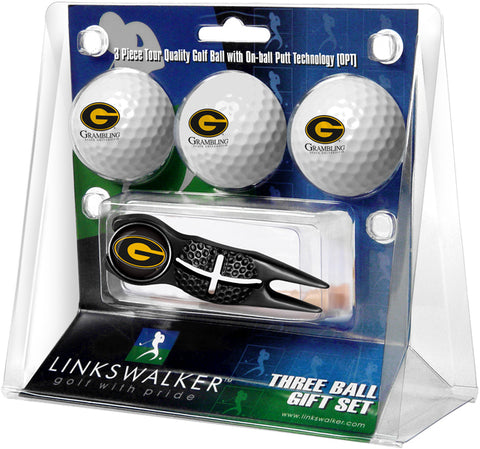 Grambling State University Tigers - Black Crosshair Divot Tool 3 Ball Gift Pack