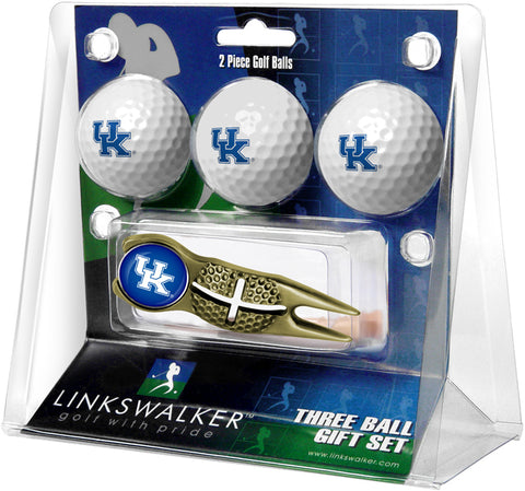 Kentucky Wildcats Regulation Size 3 Golf Ball Gift Pack with Crosshair Divot Tool (Gold)