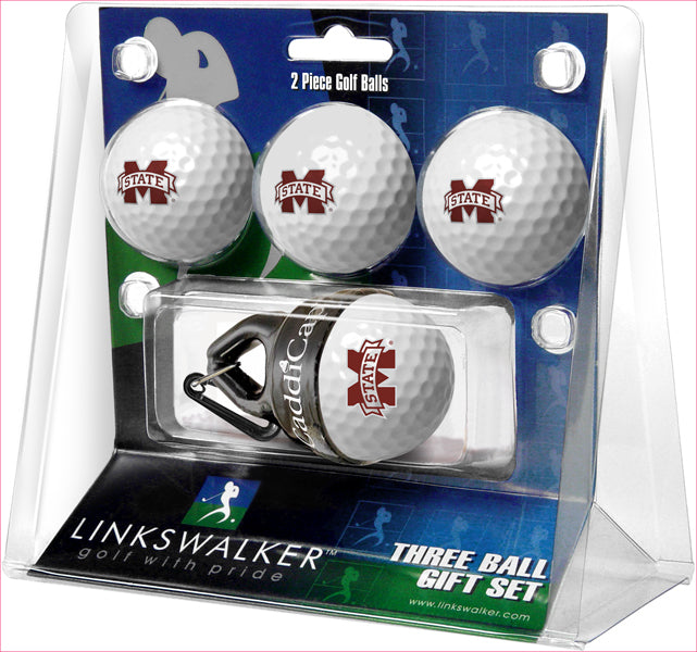 Mississippi State Bulldogs Regulation Size 4 Golf Ball Gift Pack + CaddiCap Holder