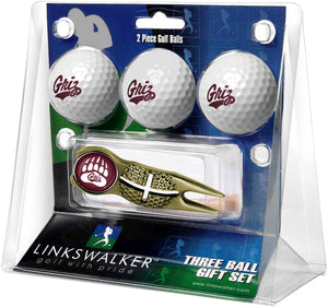 Montana Grizzlies Regulation Size 3 Golf Ball Gift Pack with Crosshair Divot Tool (Gold)