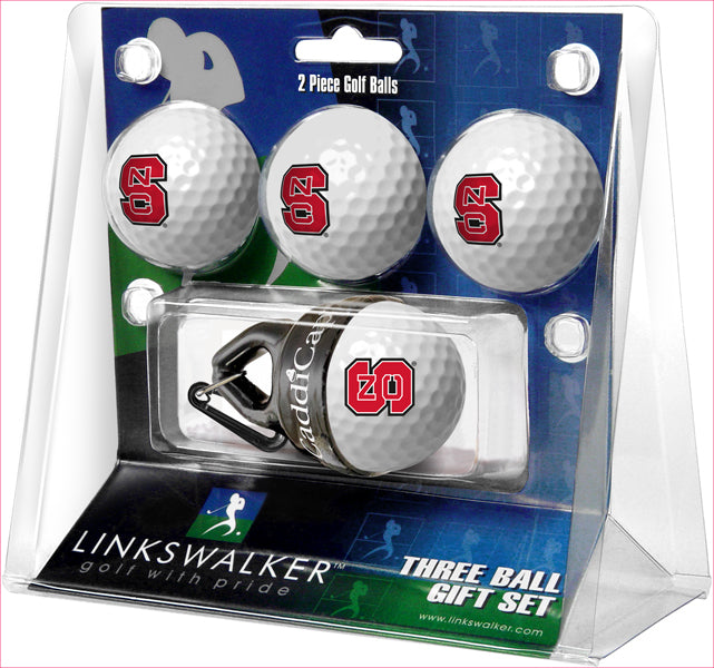 NC State Wolfpack Regulation Size 4 Golf Ball Gift Pack + CaddiCap Holder