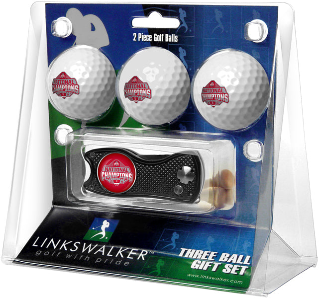 Ohio State Buckeyes 2024 Champions Regulation Size 3 Golf Ball Gift Pack with Spring Action Divot Tool