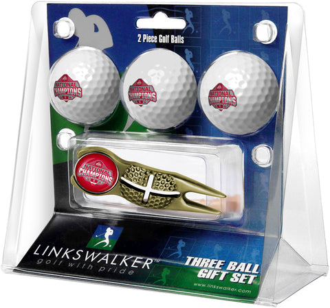 Ohio State Buckeyes 2024 Champions Regulation Size 3 Golf Ball Gift Pack with Crosshair Divot Tool (Gold)