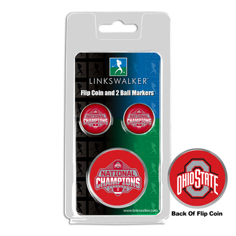 Ohio State Buckeyes 2024 Champions Flip Coin and 2 Golf Ball Marker Pack