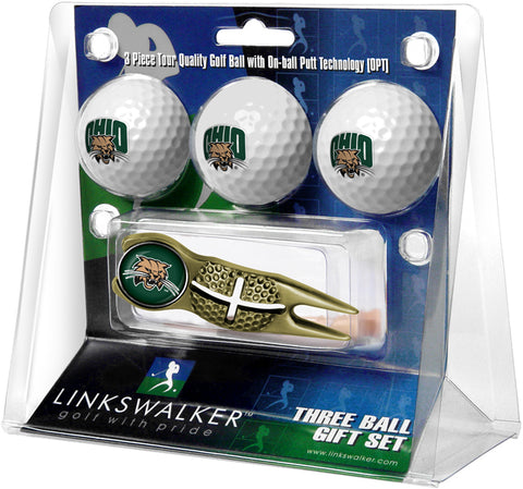 Ohio University Bobcats - Gold Crosshair Divot Tool 3 Ball Gift Pack