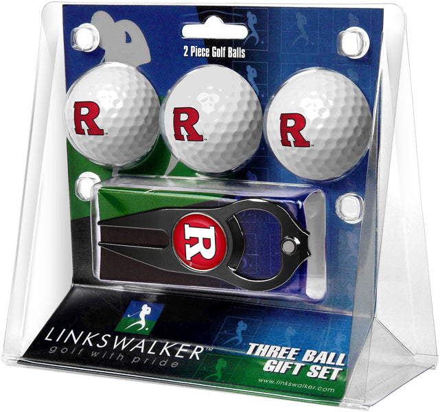 Rutgers Scarlet Knights Regulation Size 3 Golf Ball Gift Pack with Hat Trick Divot Tool (Black)