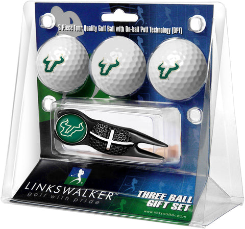 South Florida Bulls - Black Crosshair Divot Tool 3 Ball Gift Pack