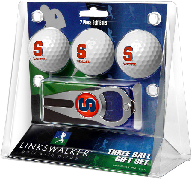 Syracuse Orange Regulation Size 3 Golf Ball Gift Pack with Hat Trick Divot Tool (Silver)