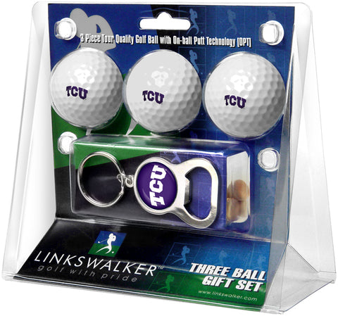 Texas Christian Horned Frogs - 3 Ball Gift Pack with Key Chain Bottle Opener