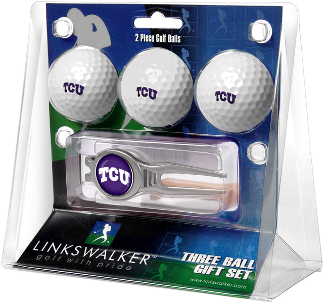 Texas Christian Horned Frogs Regulation Size 3 Golf Ball Gift Pack with Kool Divot Tool