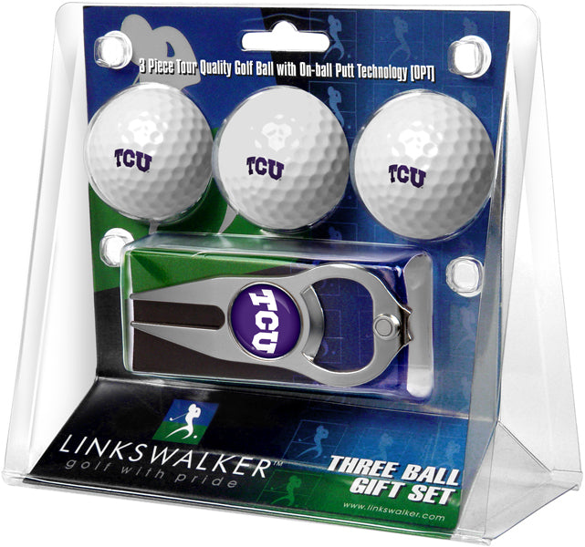 Texas Christian Horned Frogs - 3 Ball Gift Pack with Hat Trick Divot Tool