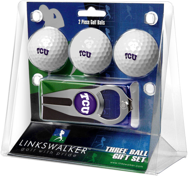 Texas Christian Horned Frogs Regulation Size 3 Golf Ball Gift Pack with Hat Trick Divot Tool (Silver)