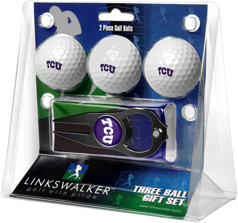 Texas Christian Horned Frogs Regulation Size 3 Golf Ball Gift Pack with Hat Trick Divot Tool (Black)