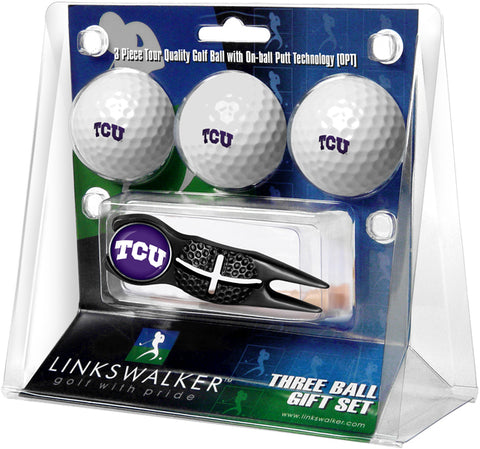 Texas Christian Horned Frogs - Black Crosshair Divot Tool 3 Ball Gift Pack