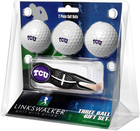 Texas Christian Horned Frogs Regulation Size 3 Golf Ball Gift Pack with Crosshair Divot Tool (Black)