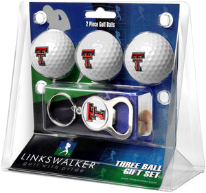 Texas Tech Red Raiders Regulation Size 3 Golf Ball Gift Pack with Keychain Bottle Opener