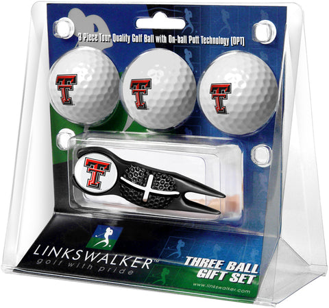 Texas Tech Red Raiders - Black Crosshair Divot Tool 3 Ball Gift Pack