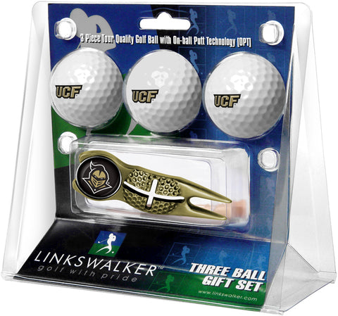 Central Florida Knights - Gold Crosshair Divot Tool 3 Ball Gift Pack