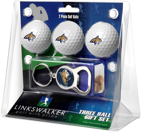 Montana State Bobcats Regulation Size 3 Golf Ball Gift Pack with Keychain Bottle Opener