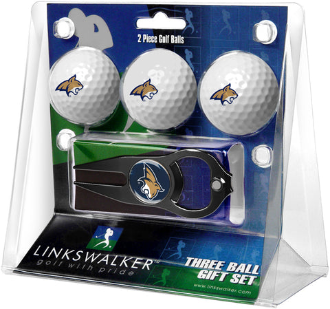 Montana State Bobcats Regulation Size 3 Golf Ball Gift Pack with Hat Trick Divot Tool (Black)