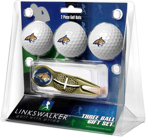 Montana State Bobcats Regulation Size 3 Golf Ball Gift Pack with Crosshair Divot Tool (Gold)