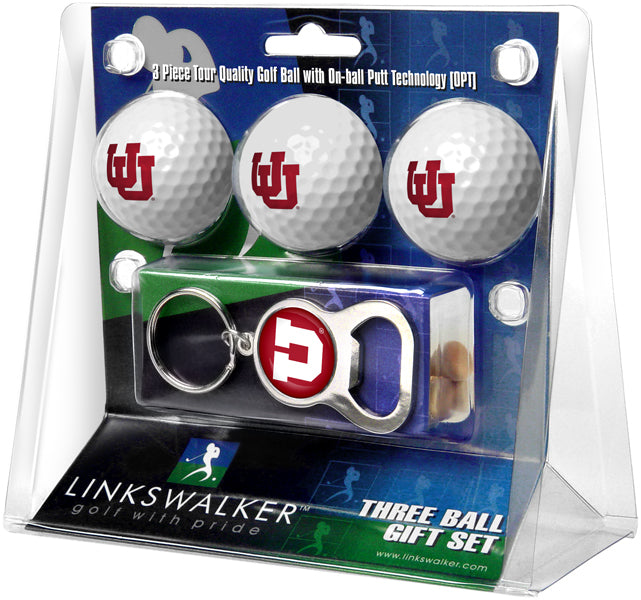 Utah Utes - 3 Ball Gift Pack with Key Chain Bottle Opener