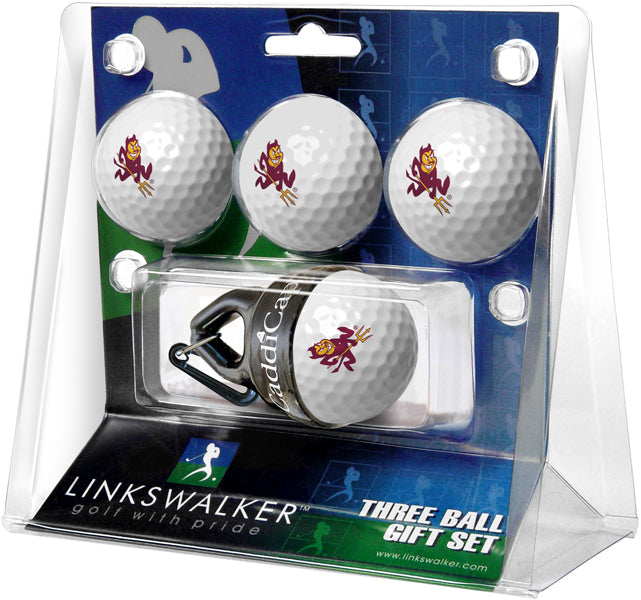 Arizona State Sun Devils Regulation Size 4 Golf Ball Gift Pack + CaddiCap Holder