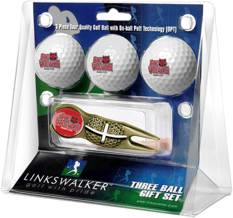 Arkansas State Red Wolves - Gold Crosshair Divot Tool 3 Ball Gift Pack