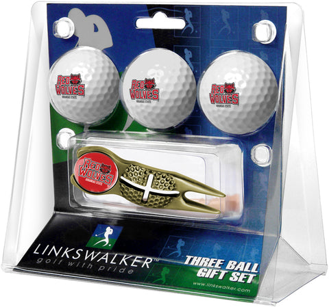 Arkansas State Red Wolves Regulation Size 3 Golf Ball Gift Pack with Crosshair Divot Tool (Gold)