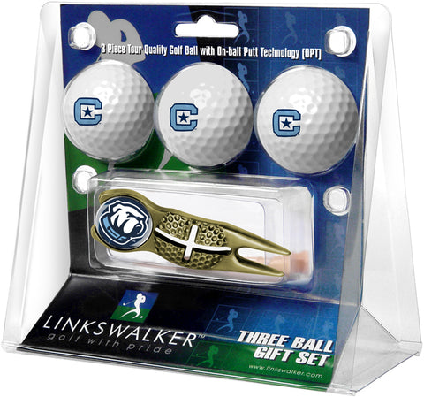 Citadel Bulldogs - Gold Crosshair Divot Tool 3 Ball Gift Pack - Linkswalkerdirect