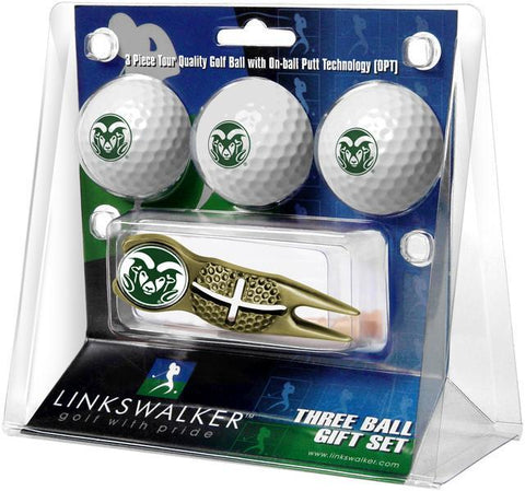 Colorado State Rams - Gold Crosshair Divot Tool 3 Ball Gift Pack - Linkswalkerdirect