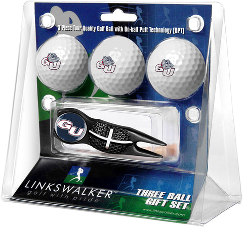 Gonzaga Bulldogs - Black Crosshair Divot Tool 3 Ball Gift Pack