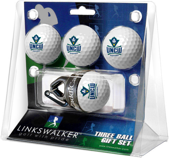 North Carolina Wilmington Seahawks Regulation Size 4 Golf Ball Gift Pack + CaddiCap Holder