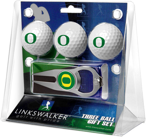 Oregon Ducks Regulation Size 3 Golf Ball Gift Pack with Hat Trick Divot Tool (Silver)