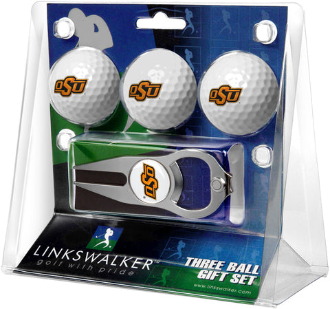 Oklahoma State Cowboys Regulation Size 3 Golf Ball Gift Pack with Hat Trick Divot Tool (Silver)