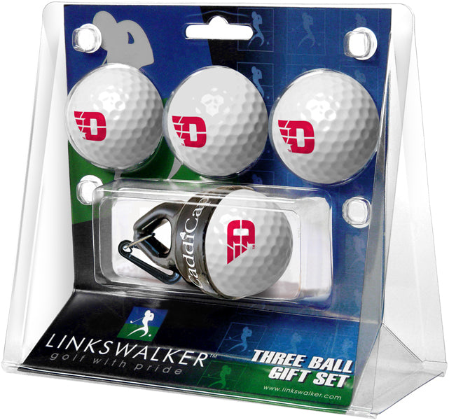 Dayton Flyers Regulation Size 4 Golf Ball Gift Pack + CaddiCap Holder